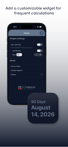 Cumulus Expiry App Store Settings and Widget Screenshot